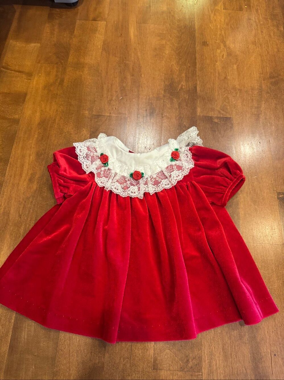 Vintage 90s Pretty as a Picture Red Velvet Christmas Dress 18M Made USA